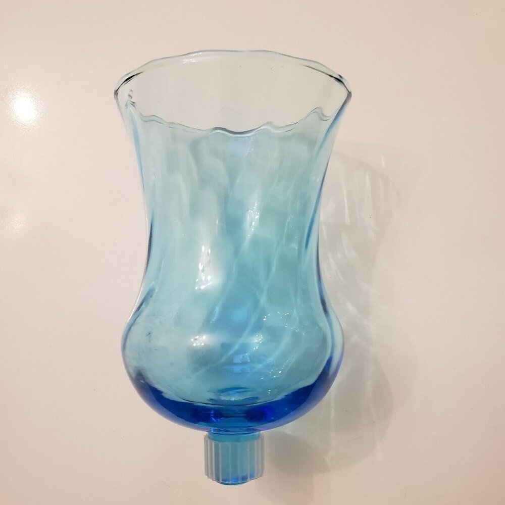 Vintage Homco Glass Votive Sconce Cup Candle Holder Peg Tall‎ Blue Swirl